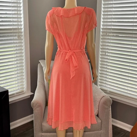 MSK Short Sleeve Ruffle Front Polka Dot Dress with slip Size 14 NWOT - Picture 3 of 10